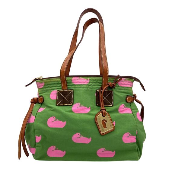 Dooney & Bourke Handbags - Vintage Dooney & Bourke Samantha Duck Canvas Tote Bag Green Pink Preppy Y2K READ